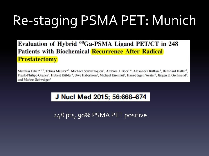 Re-staging PSMA PET: Munich 248 pts, 90% PSMA PET positive 