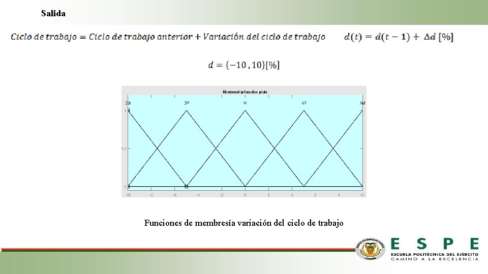 Salida Funciones de membresía variación del ciclo de trabajo 