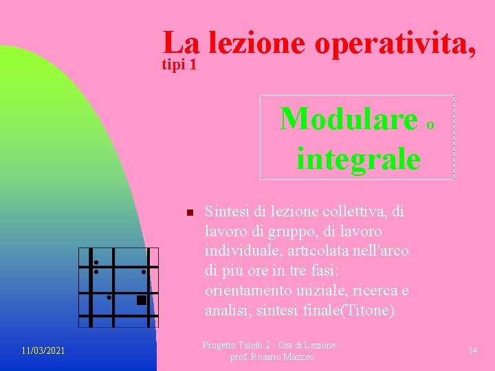 La lezione operativita, tipi 1 Modulare o integrale n 11/03/2021 Sintesi di lezione collettiva,