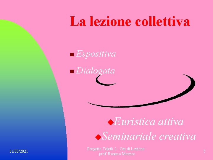 La lezione collettiva n Espositiva n Dialogata u. Euristica attiva u. Seminariale creativa 11/03/2021