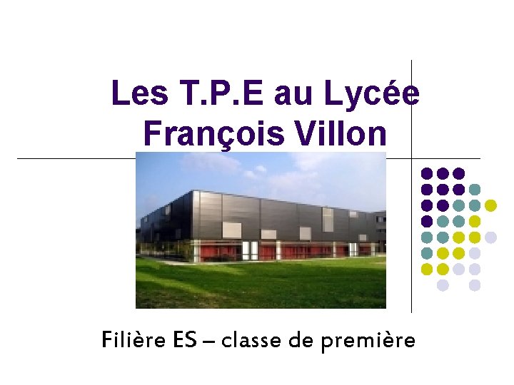 Les T. P. E au Lycée François Villon Filière ES – classe de première Les T. P. E au Lycée François Villon Filière ES – classe de première