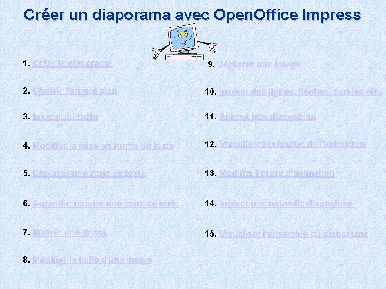 Créer un diaporama avec Open. Office Impress 1. Créer le diaporama 9. Déplacer une