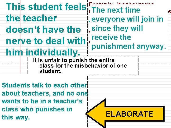 Example: Itgraphic encourages Step 3: Complete the This student feels misbehavior The next by