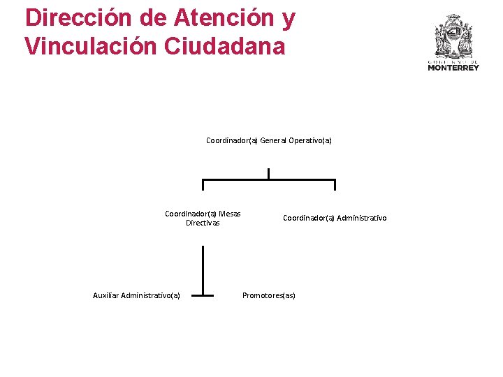 Dirección de Atención y Vinculación Ciudadana Coordinador(a) General Operativo(a) Coordinador(a) Mesas Directivas Auxiliar Administrativo(a)