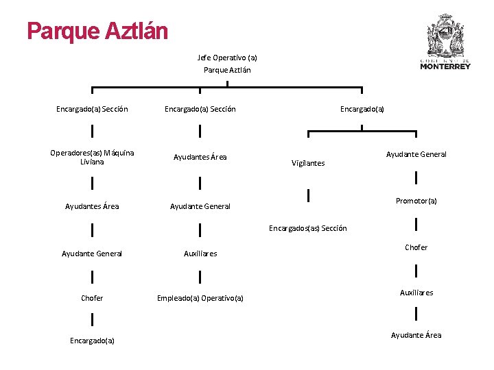 Parque Aztlán Jefe Operativo (a) Parque Aztlán Encargado(a) Sección Operadores(as) Máquina Liviana Ayudantes Área