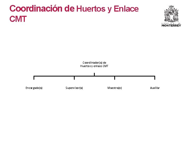 Coordinación de Huertos y Enlace CMT Coordinador(a) de Huertos y enlace CMT Encargado(a) Supervisor(a)