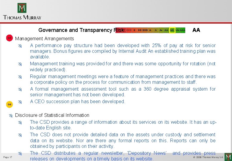 C CC CCC Governance and Transparency Risk: G 5 m G 6 Ô Page
