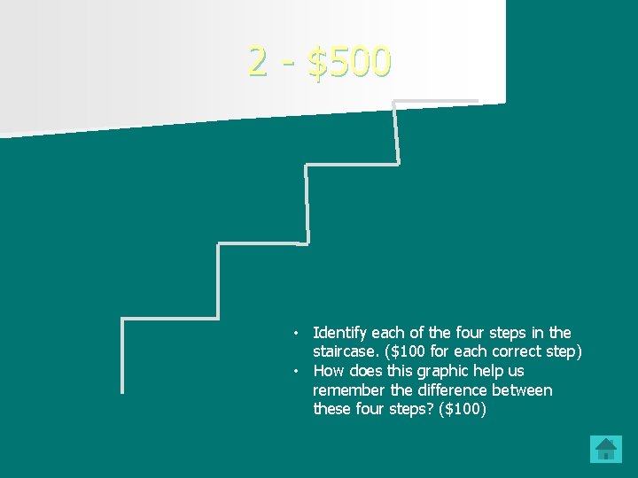 2 - $500 • Identify each of the four steps in the staircase. ($100