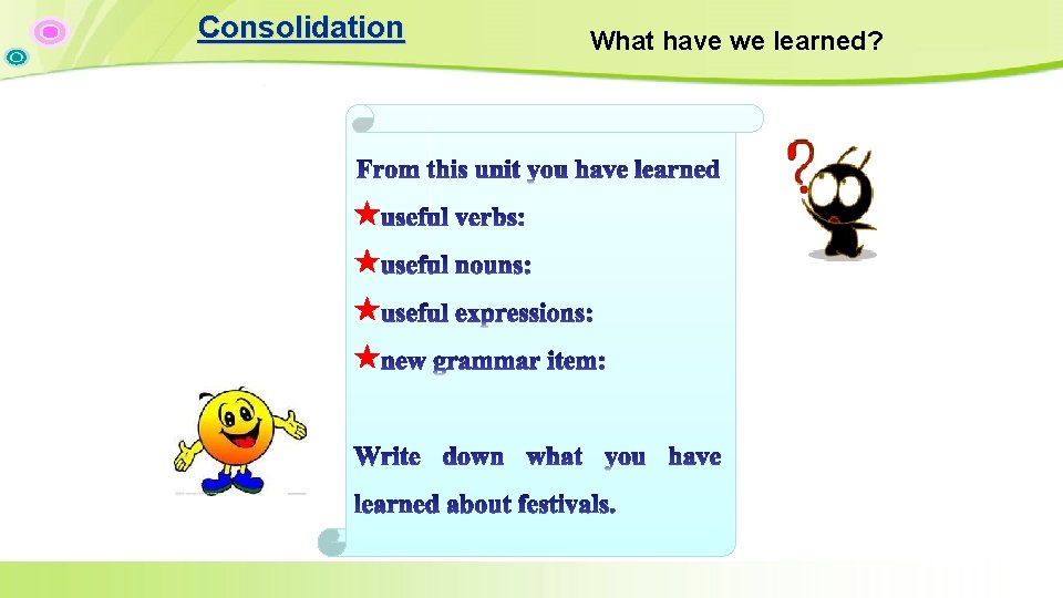 Consolidation ★ ★ What have we learned? Consolidation ★ ★ What have we learned?