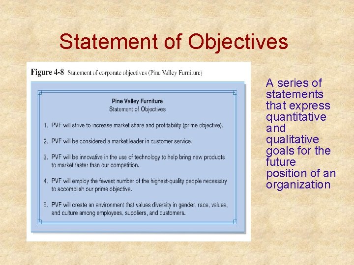 Statement of Objectives A series of statements that express quantitative and qualitative goals for Statement of Objectives A series of statements that express quantitative and qualitative goals for