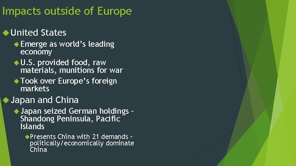 Impacts outside of Europe United States Emerge as world’s leading economy U. S. provided