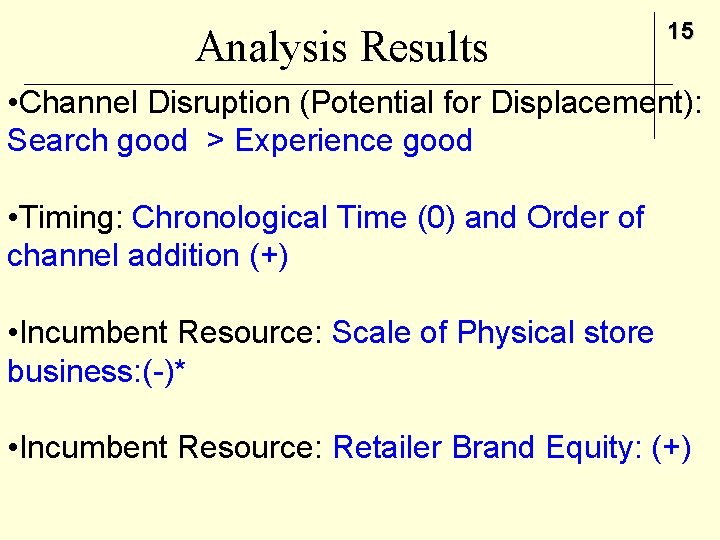 Analysis Results 15 • Channel Disruption (Potential for Displacement): Search good > Experience good