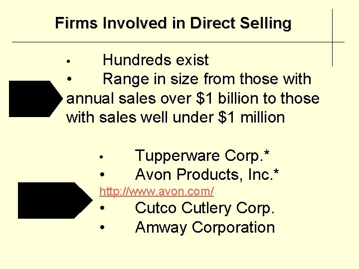 Firms Involved in Direct Selling Hundreds exist • Range in size from those with