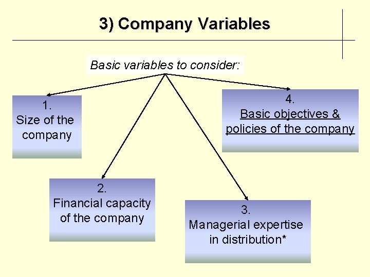 3) Company Variables Basic variables to consider: 1. Size of the company 2. Financial
