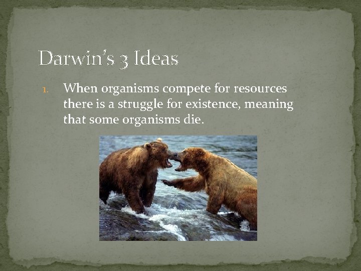 Darwin’s 3 Ideas 1. When organisms compete for resources there is a struggle for