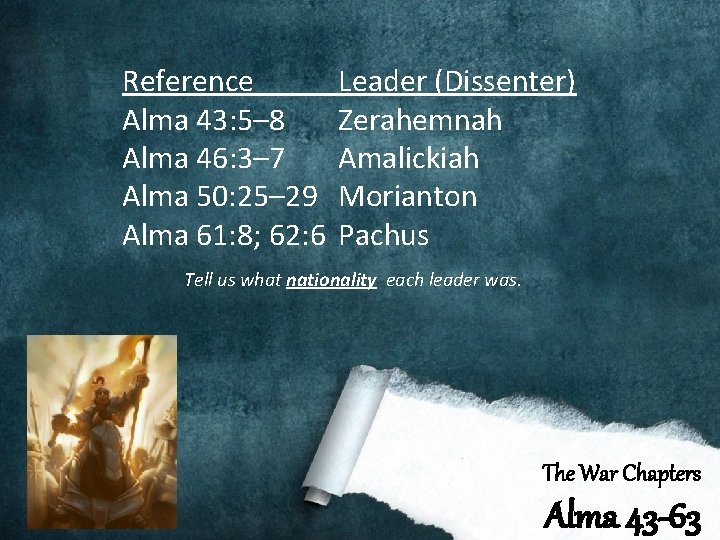 Reference Alma 43: 5– 8 Alma 46: 3– 7 Alma 50: 25– 29 Alma Reference Alma 43: 5– 8 Alma 46: 3– 7 Alma 50: 25– 29 Alma
