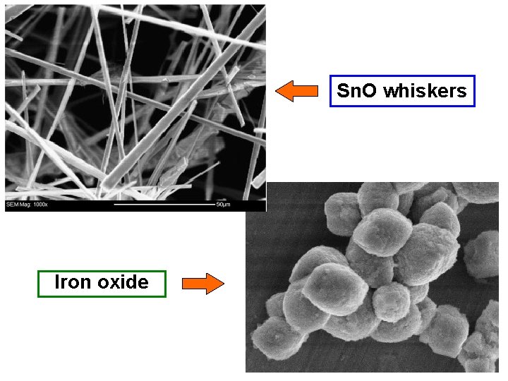 Sn. O whiskers Iron oxide 