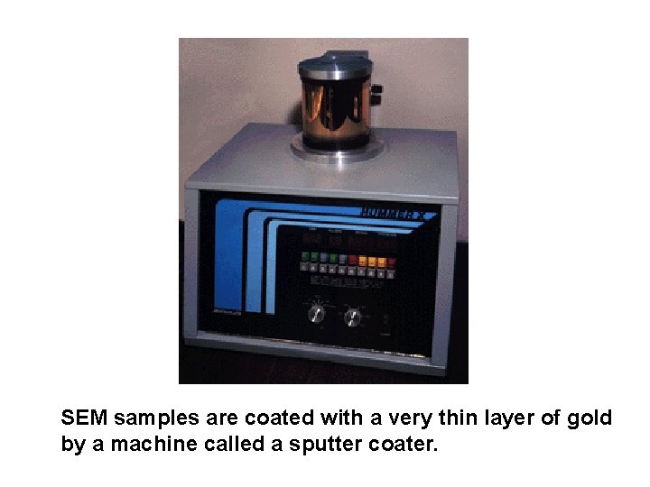 SEM samples are coated with a very thin layer of gold by a machine