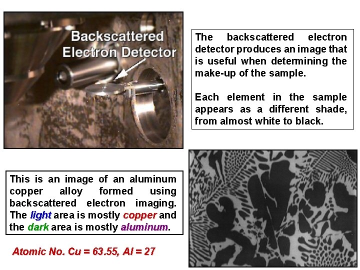 The backscattered electron detector produces an image that is useful when determining the make-up