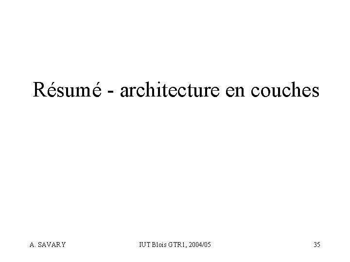 Résumé - architecture en couches A. SAVARY IUT Blois GTR 1, 2004/05 35 