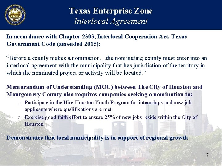 Texas Enterprise Zone Interlocal Agreement In accordance with Chapter 2303, Interlocal Cooperation Act, Texas Texas Enterprise Zone Interlocal Agreement In accordance with Chapter 2303, Interlocal Cooperation Act, Texas