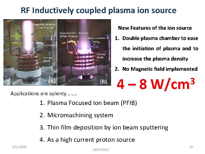 RF Inductively coupled plasma ion source New Features of the ion source Cs 1.