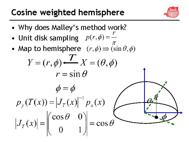 Cosine weighted hemisphere • Why does Malley’s method work? • Unit disk sampling •
