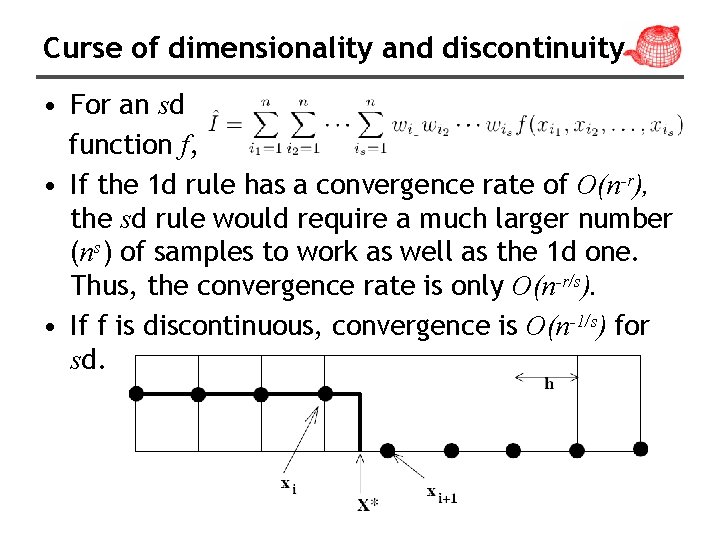 Curse of dimensionality and discontinuity • For an sd function f, • If the