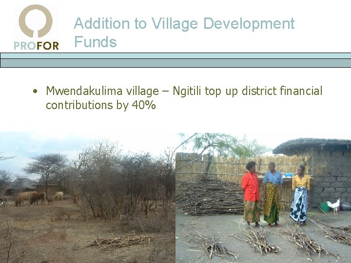 Addition to Village Development Funds • Mwendakulima village – Ngitili top up district financial
