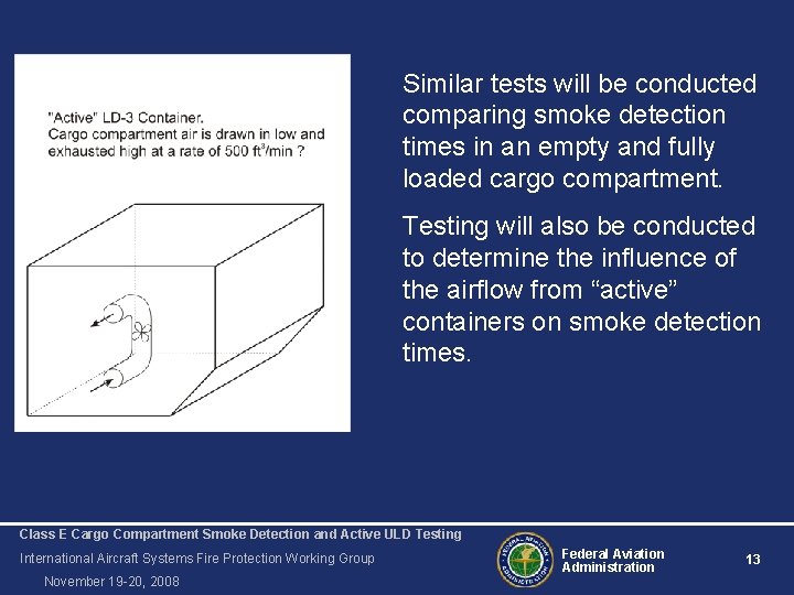 Similar tests will be conducted comparing smoke detection times in an empty and fully
