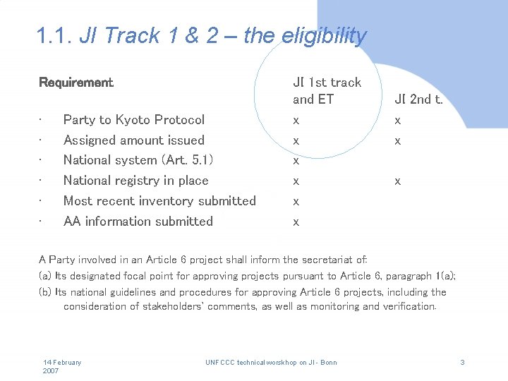 1. 1. JI Track 1 & 2 – the eligibility Requirement • • •