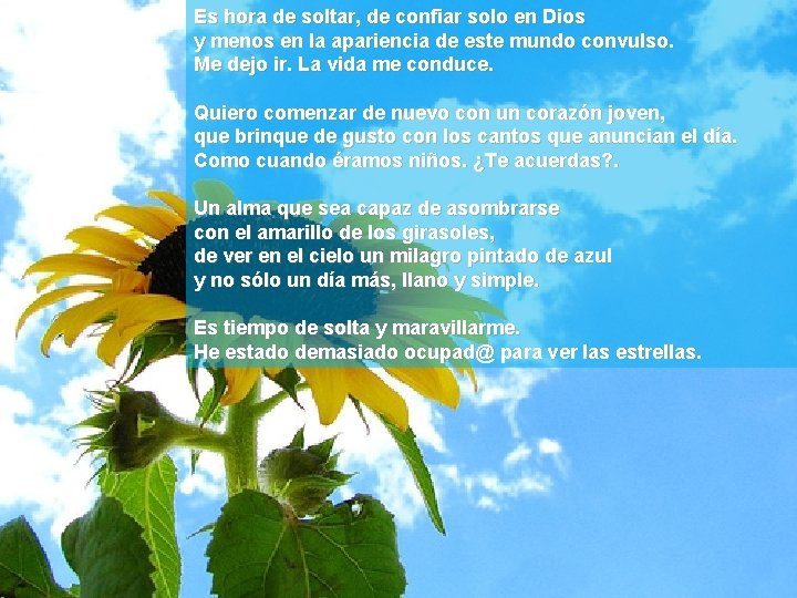 Es hora de soltar, de confiar solo en Dios y menos en la apariencia