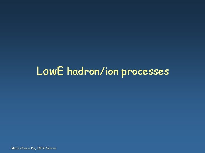 Low. E hadron/ion processes Maria Grazia Pia, INFN Genova 