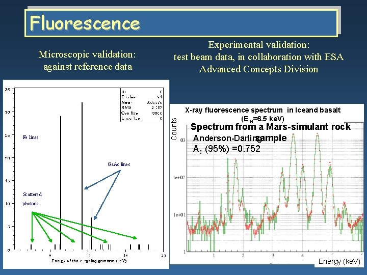 Fluorescence Counts Microscopic validation: against reference data Experimental validation: test beam data, in collaboration