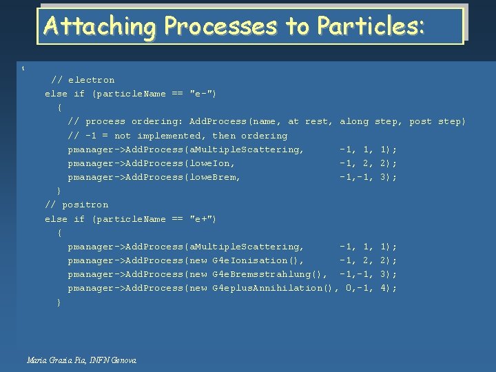 Attaching Processes to Particles: { // electron else if (particle. Name == "e-") {