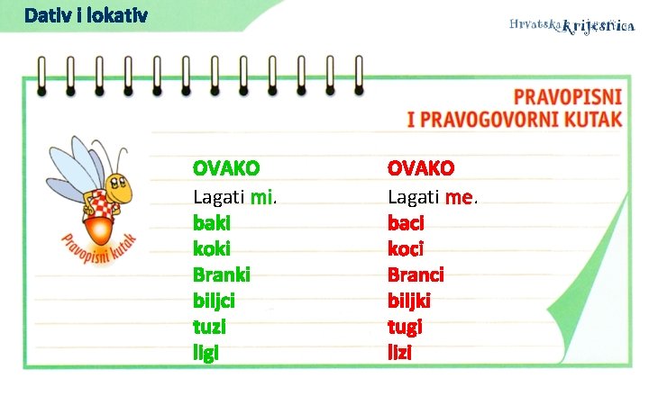 Dativ i lokativ OVAKO Lagati mi. baki koki Branki biljci tuzi ligi OVAKO Lagati