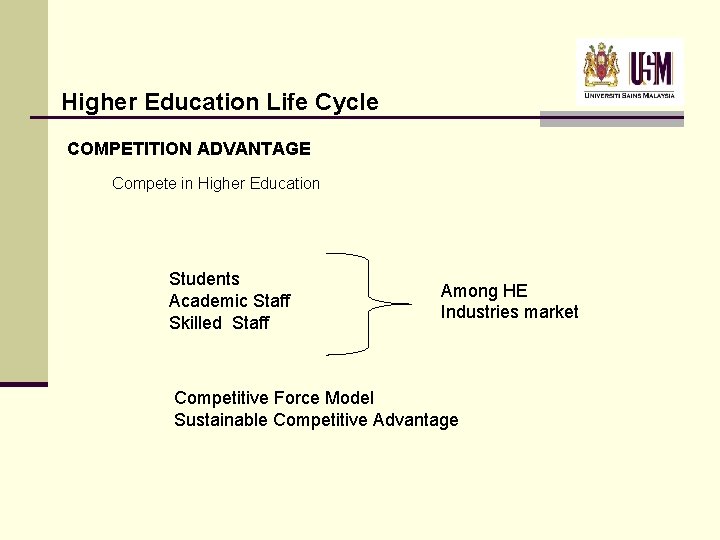 Higher Education Life Cycle COMPETITION ADVANTAGE Compete in Higher Education Students Academic Staff Skilled Higher Education Life Cycle COMPETITION ADVANTAGE Compete in Higher Education Students Academic Staff Skilled
