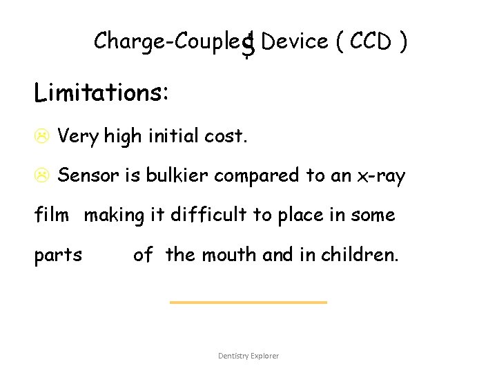 Charge-Coupled $ Device ( CCD ) Limitations: L Very high initial cost. L Sensor