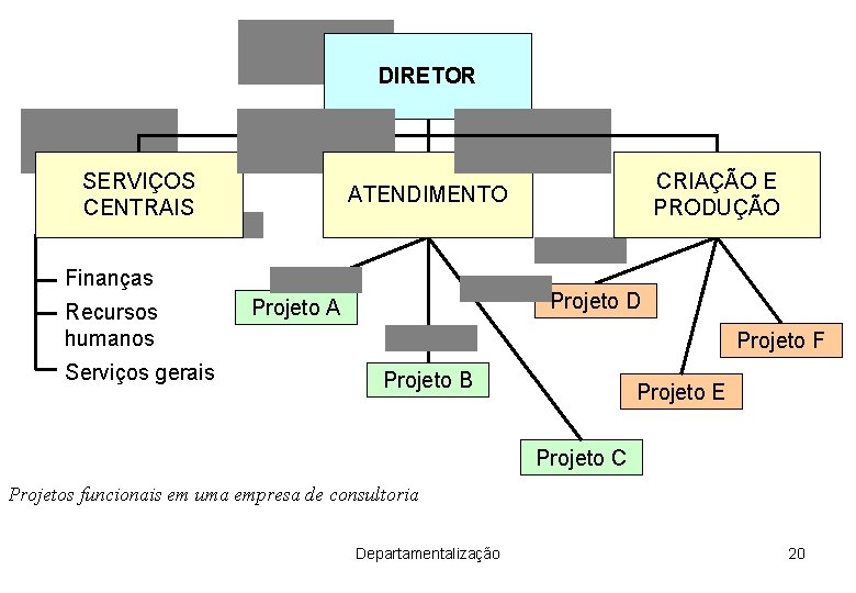 DIRETOR SERVIÇOS CENTRAIS Finanças Recursos humanos Serviços gerais CRIAÇÃO E PRODUÇÃO ATENDIMENTO Projeto D