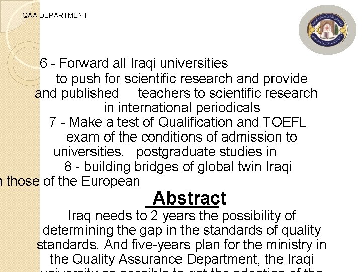 QAA DEPARTMENT 6 - Forward all Iraqi universities to push for scientific research and