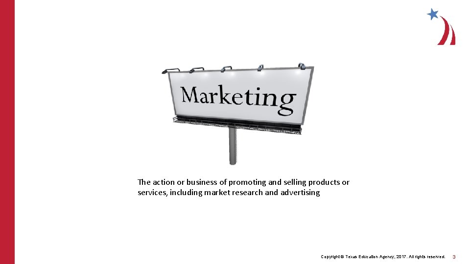 The action or business of promoting and selling products or services, including market research