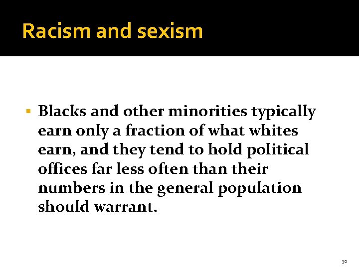 Racism and sexism § Blacks and other minorities typically earn only a fraction of