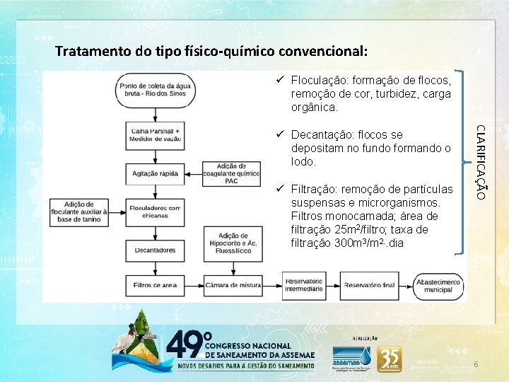 Tratamento do tipo físico-químico convencional: ü Floculação: formação de flocos, remoção de cor, turbidez,