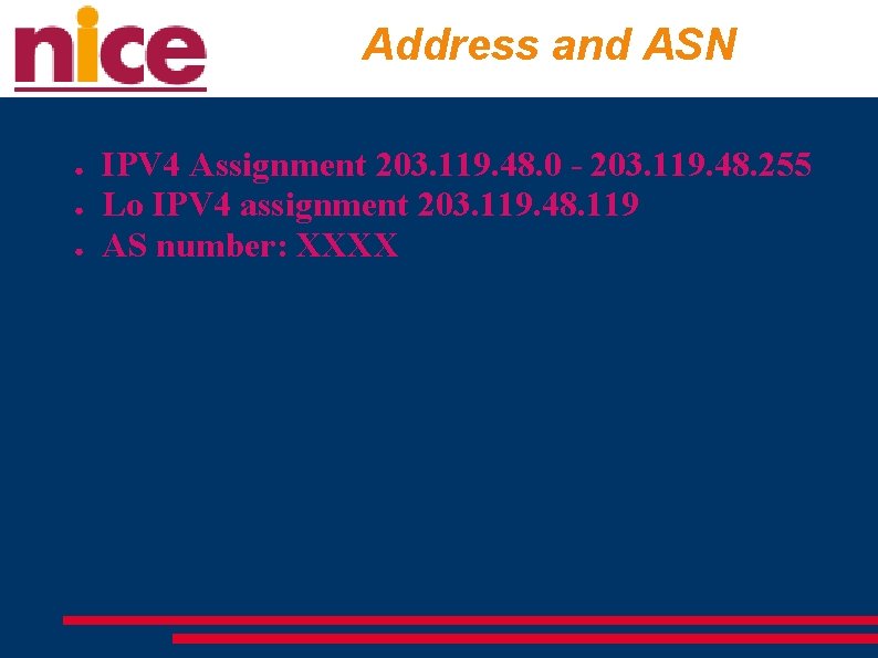 Address and ASN ● ● ● IPV 4 Assignment 203. 119. 48. 0 -