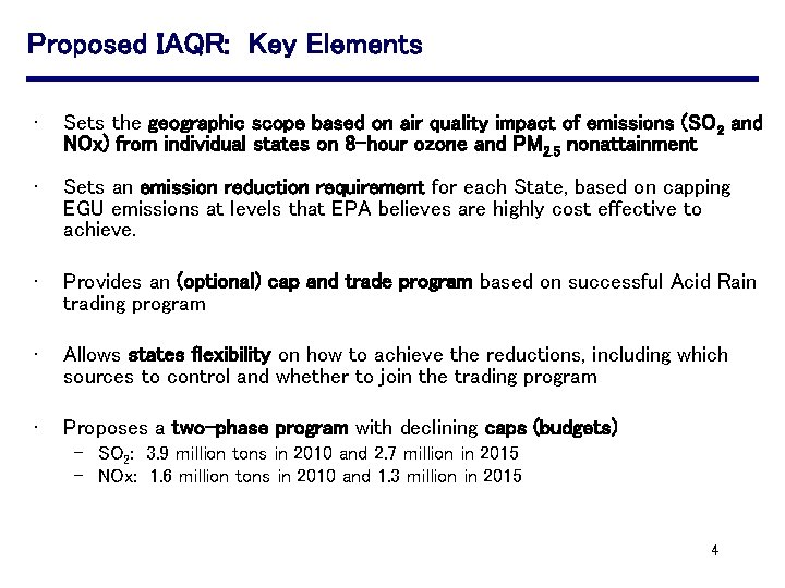 Proposed IAQR: Key Elements • Sets the geographic scope based on air quality impact