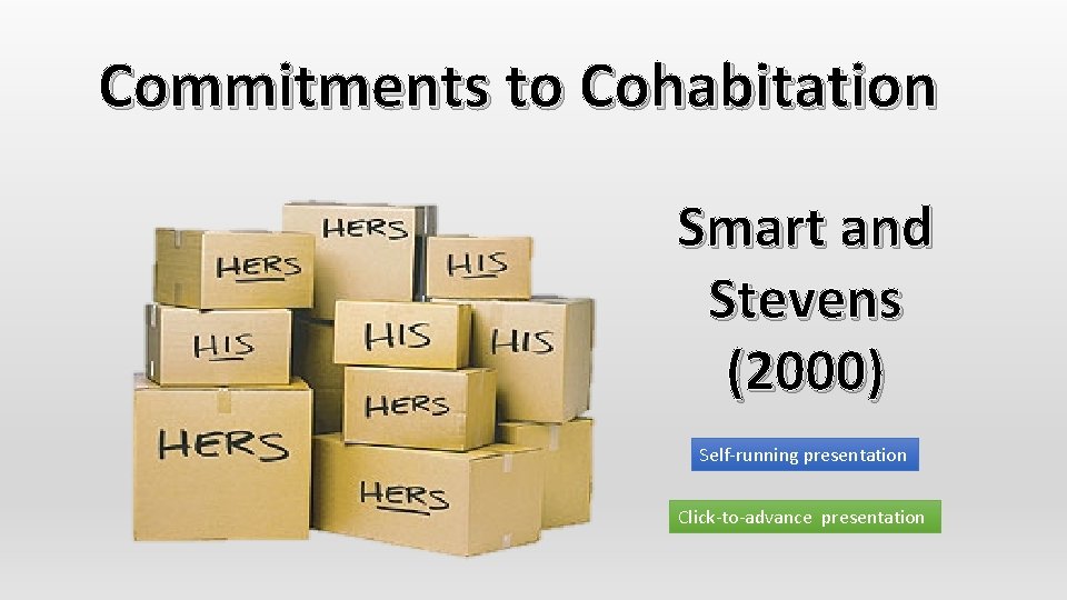 Commitments to Cohabitation Smart and Stevens (2000) Self-running presentation Click-to-advance presentation 