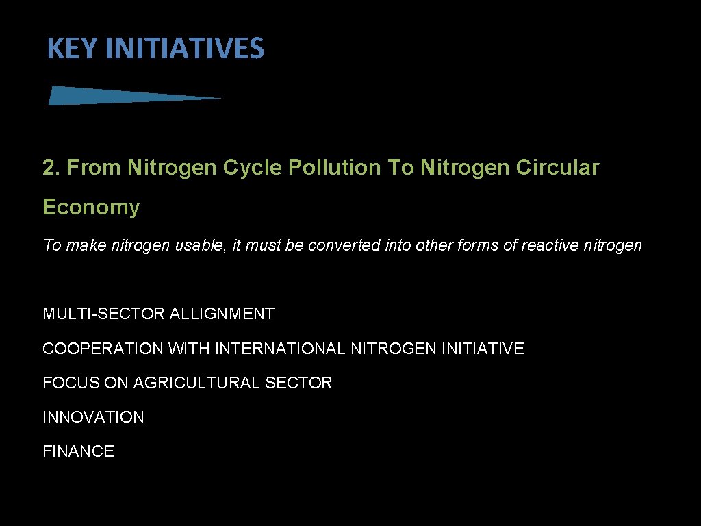 KEY INITIATIVES 2. From Nitrogen Cycle Pollution To Nitrogen Circular Economy To make nitrogen