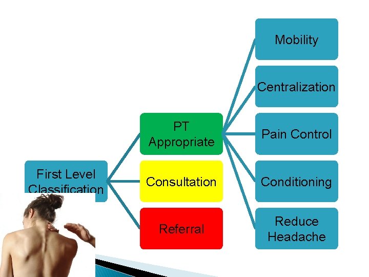 Mobility Centralization First Level Classification PT Appropriate Pain Control Consultation Conditioning Referral Reduce Headache