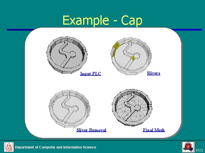 Example - Cap Input PLC Slivers Sliver Removal Final Mesh Department of Computer and