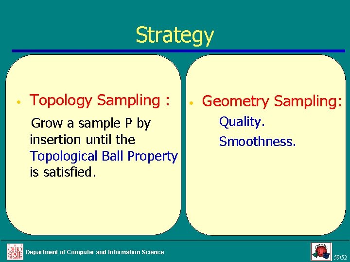 Strategy • Topology Sampling : Grow a sample P by insertion until the Topological